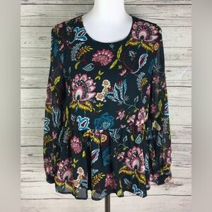 Ann Taylor LOFT Women's Multicolor Floral Lined Peplum Top